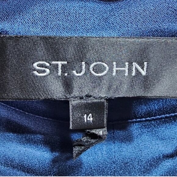 St. John $495 Women’s Emma Blue Satin Trouser Pants - 14 - Picture 5 of 11